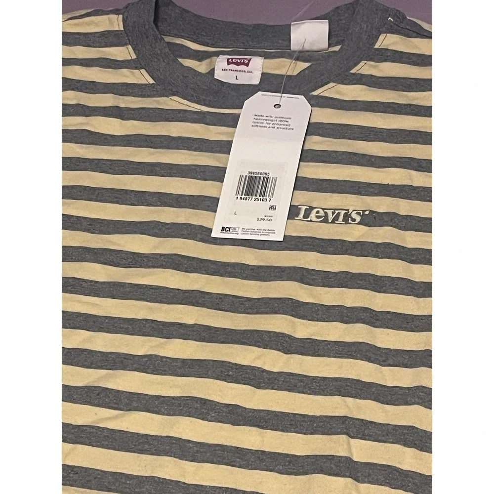AUTHENTIC LEVI'S SS Vintage FIT Large STRIPES T‎ SHIRT Embroidered Logo